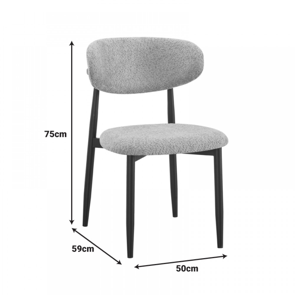 Καρέκλα Folegio pakoworld μπουκλέ σε ανθρακί απόχρωση με μαύρα πόδια 50x57x79.5εκ