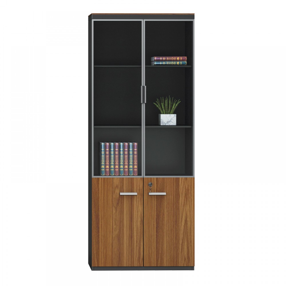 Ντουλάπες γραφείου επαγγελματικές Oscar pakoworld καρυδί-ανθρακί 160x40x200εκ