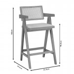Σκαμπό bar Winslow pakoworld ξύλο rubberwood μαύρο-pvc rattan φυσικό-ύφασμα γκρι