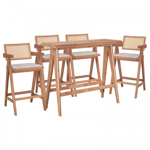 Τραπεζαρία μπαρ Winslow I pakoworld σετ 5τεμ ξύλο rubberwood ανοιχτό καρυδί 120x45x100εκ
