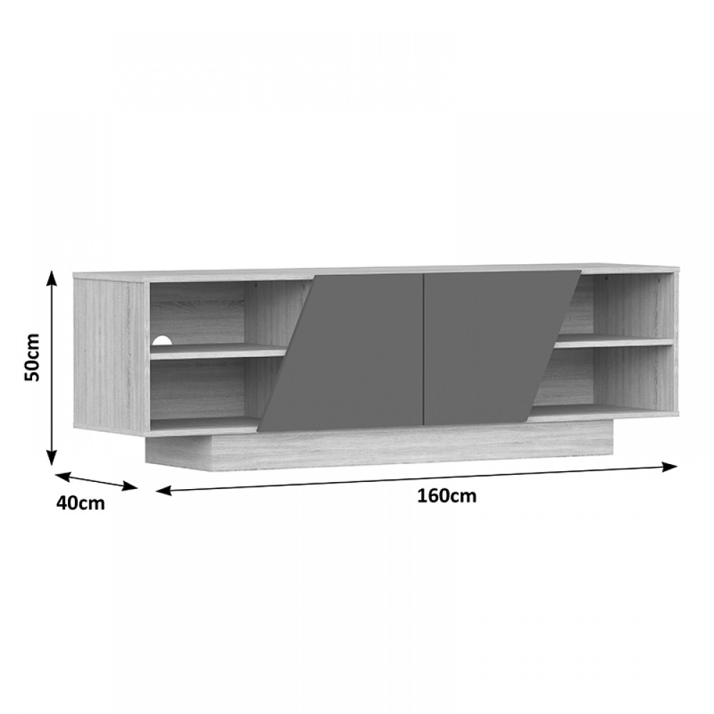 Έπιπλο τηλεόρασης Stevie pakoworld sonoma-ανθρακί 160x40x50εκ