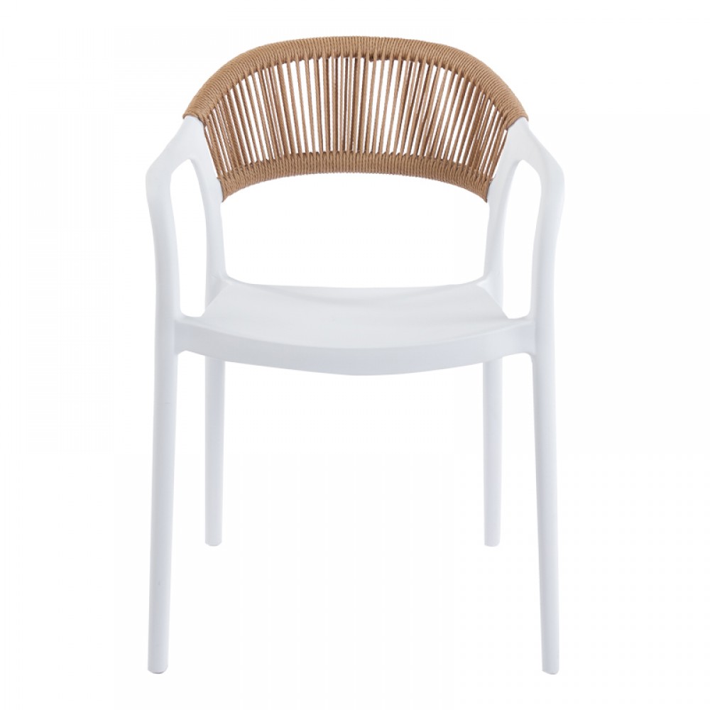 Πολυθρόνα Ankara pakoworld στοιβαζόμενη pp-pe rattan σε λευκή-φυσική απόχρωση 54x55.5x77εκ