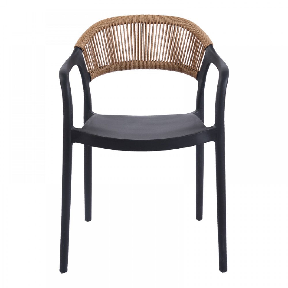 Πολυθρόνα Ankara pakoworld στοιβαζόμενη pp-pe rattan σε μαύρη-φυσική απόχρωση 54x55.5x77εκ