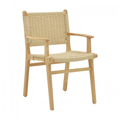 Πολυθρόνα Julien pakoworld rubber wood και σχοινί σε φυσική απόχρωση 62x60x85εκ