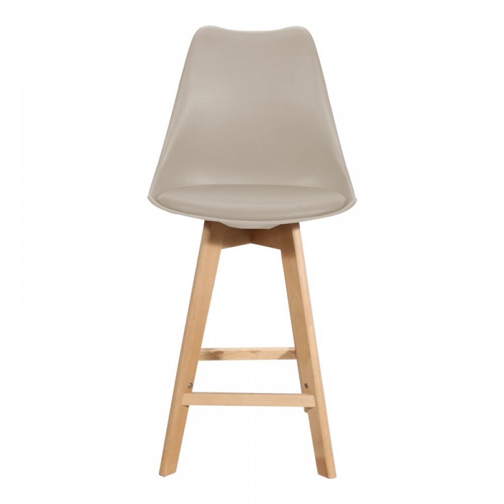 Σκαμπό μπαρ Gaston pakoworld pp-pu σε cappuccino απόχρωση και ξύλινο πόδι 48.5x56x104εκ