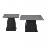 Τραπέζια σαλονιού Square pakoworld σετ 2 τεμ βάση μέταλλο σε μαύρη-sintered stone σε γκρι μαρμάρου