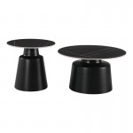 Τραπέζια σαλονιού Dualis pakoworld σετ 2 τεμ μέταλλο-sintered stone σε μαύρο μαρμάρου