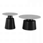 Τραπέζια σαλονιού Dualis pakoworld σετ 2 τεμ μαυρο μέταλλο-sintered stone σε γκρι μαρμάρου