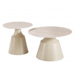 Τραπέζια σαλονιού Sculpt pakoworld σετ 2τεμ μέταλλο cappuccino- sintered stone σε όψης τραβερτίνης