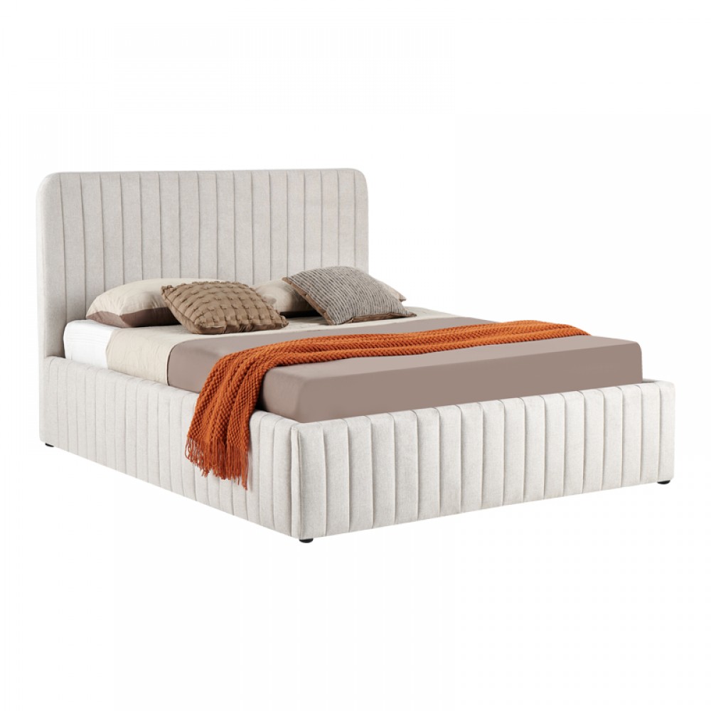 Κρεβάτι διπλό Zilin pakoworld ύφασμα μπεζ με αποθηκευτικό χώρο 160x200εκ