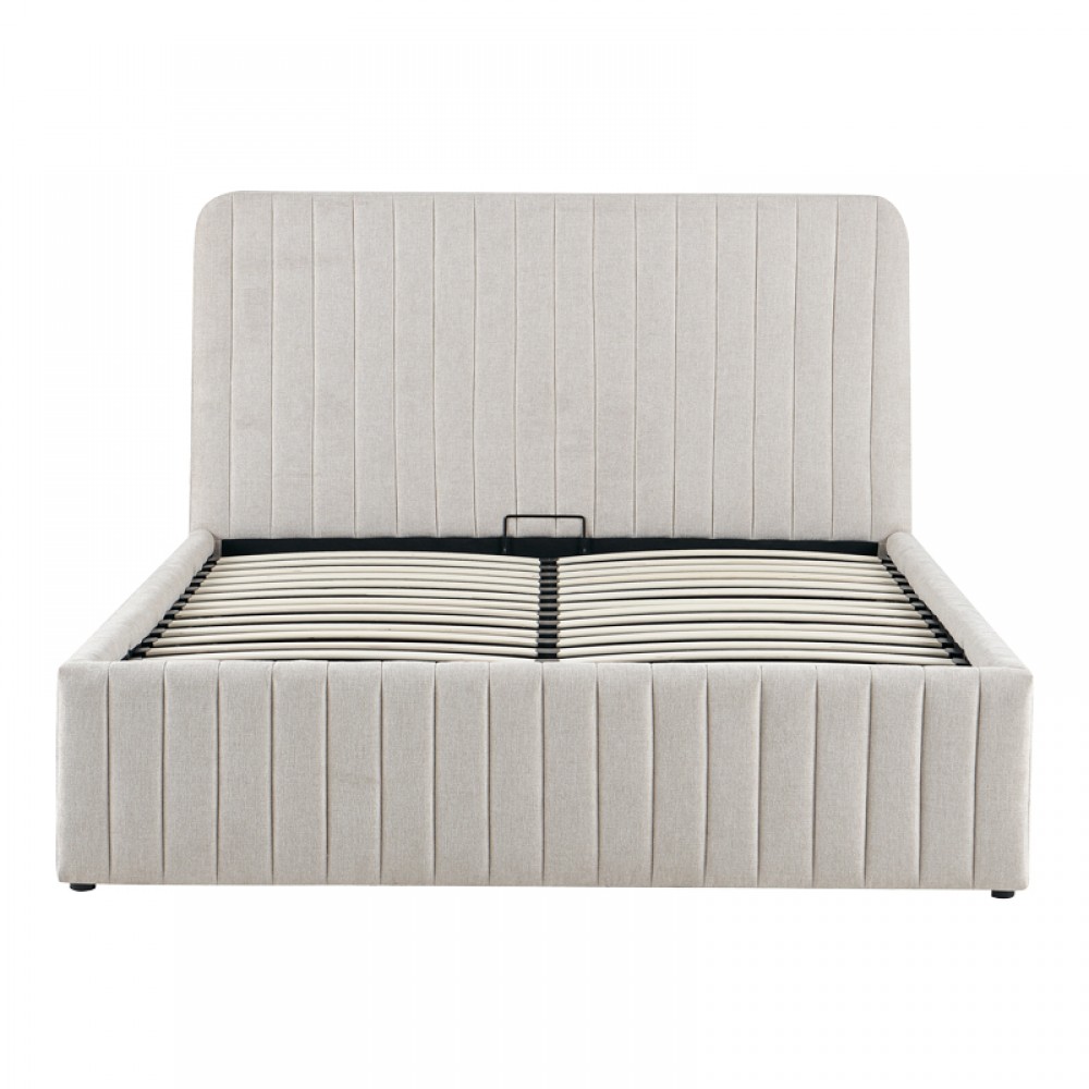 Κρεβάτι διπλό Zilin pakoworld ύφασμα μπεζ με αποθηκευτικό χώρο 160x200εκ