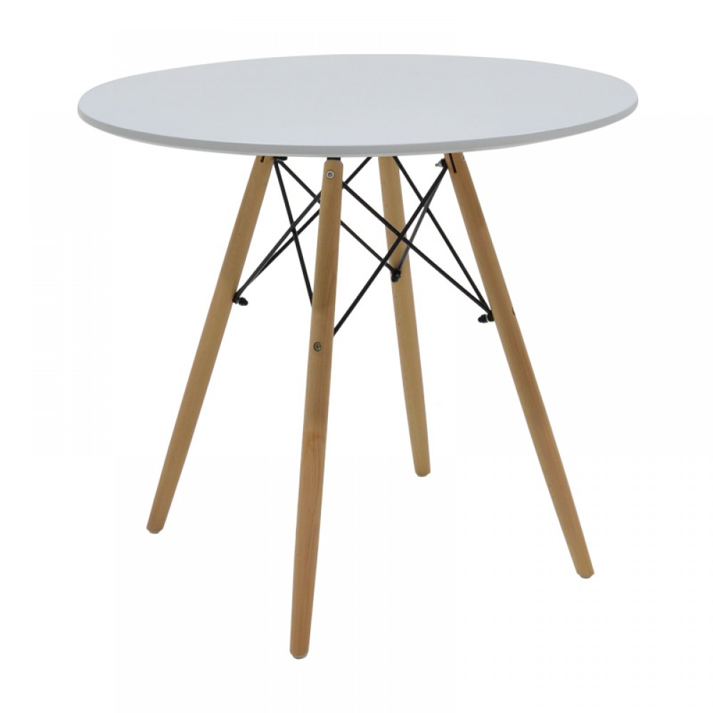 Τραπέζι Julita pakoworld MDF λευκό-πόδια σε φυσική απόχρωση Φ80x73εκ