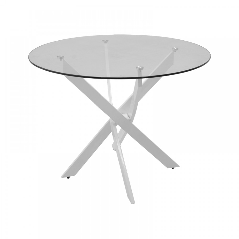 Τραπέζι Antoro pakoworld γυαλί και μεταλλικά πόδια σε λευκή απόχρωση Φ80x75εκ