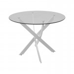 Τραπέζι Antoro pakoworld γυαλί και μεταλλικά πόδια σε λευκή απόχρωση Φ80x75εκ