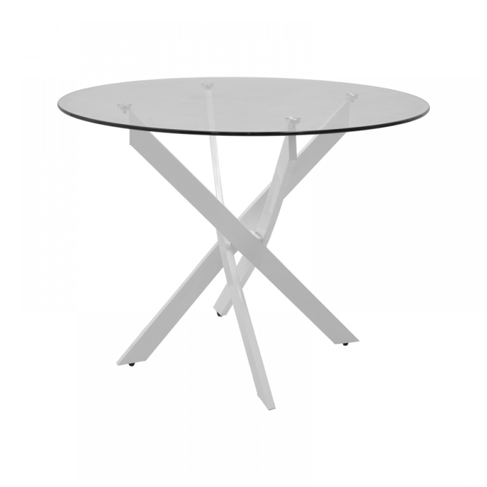 Τραπέζι Antoro pakoworld γυαλί και μεταλλικά πόδια σε λευκή απόχρωση Φ80x75εκ
