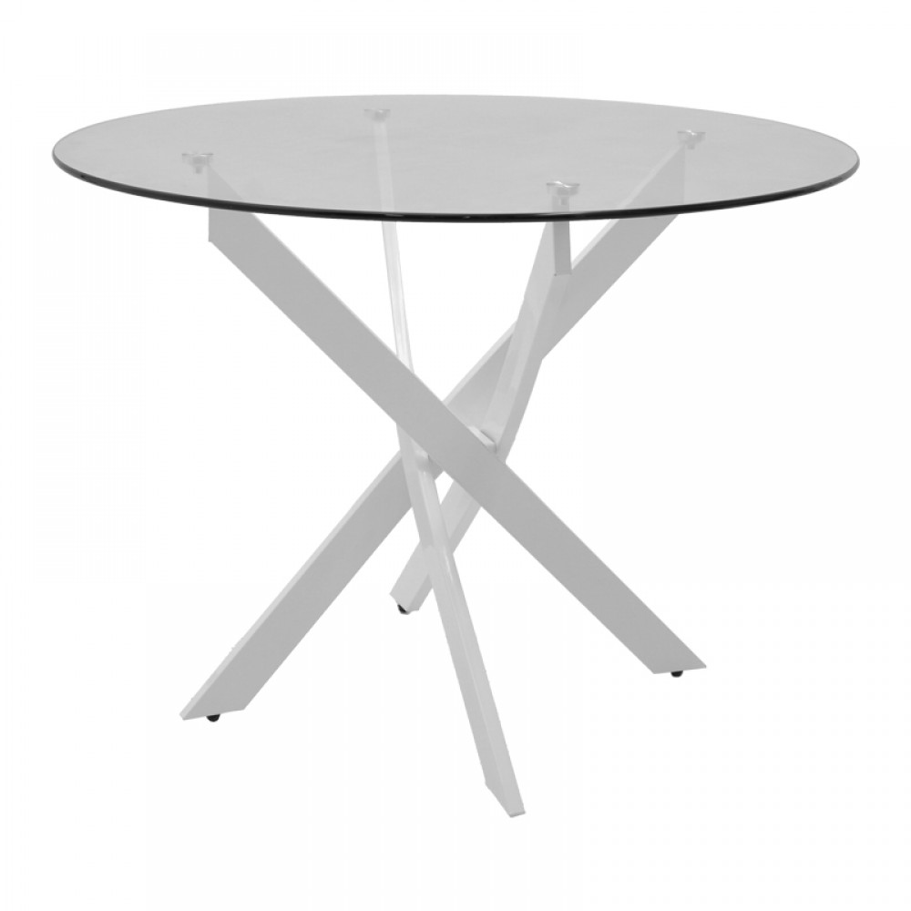 Τραπέζι Antoro pakoworld γυαλί και μεταλλικά πόδια σε λευκή απόχρωση Φ100x75εκ
