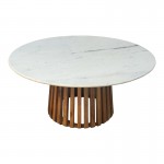 Τραπέζακι σαλονιού Mable Inart μασίφ ξύλο ακακίας σε φυσική απόχρωση με επιφάνεια μαρμάρου Φ100x45εκ