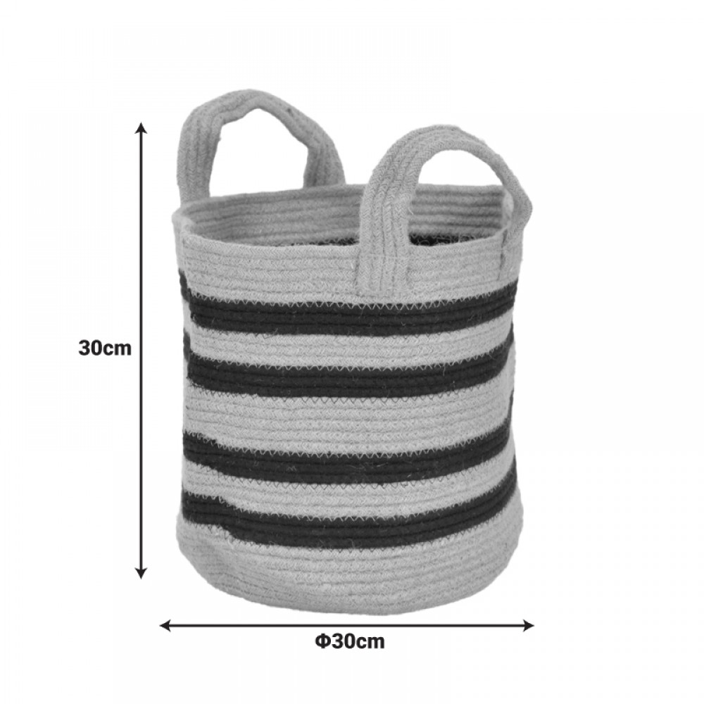 Διακοσμητικό καλάθι Mibra Inart βαμβάκι-γιούτα σε μπεζ-μαύρη απόχρωση Φ30x30εκ