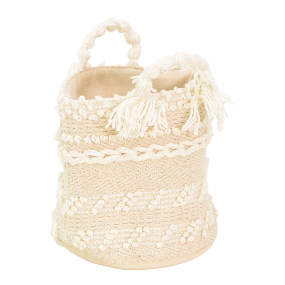 Διακοσμητικό καλάθι Fombra Inart βαμβάκι-woven σε εκρού απόχρωση Φ25x25εκ