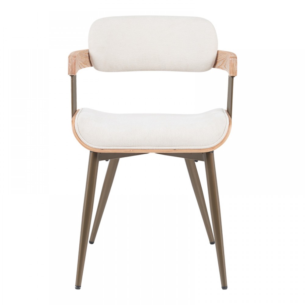 Πολυθρόνα Cameo pakoworld μέταλλο μπρονζέ-white-wash ξύλο-μπέζ ύφασμα 53x49.5x75.5εκ