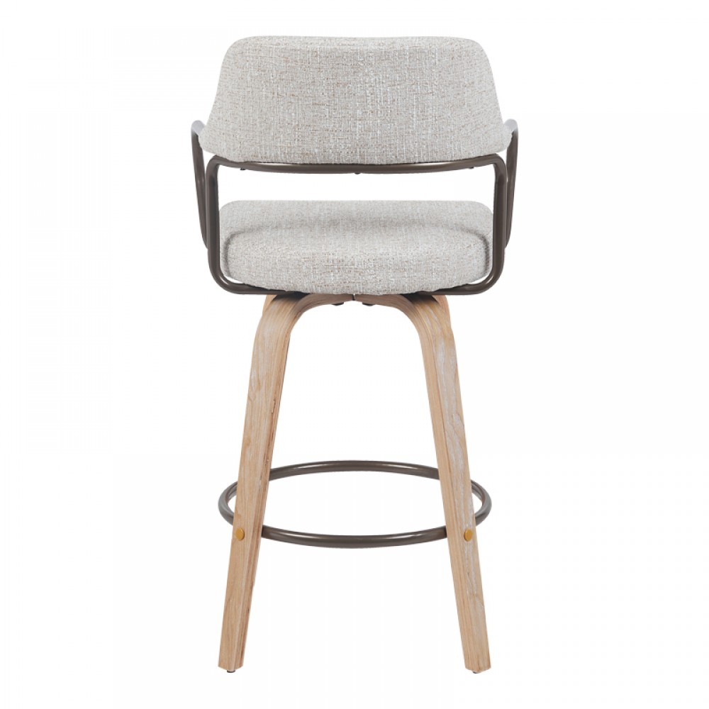 Σκαμπό μπαρ Tertia pakoworld περιστρεφόμενο μεσαίου μεγέθους μέταλλο-ξύλο με ύφασμα σε μπεζ-καφέ απόχρωση 54x52x98εκ