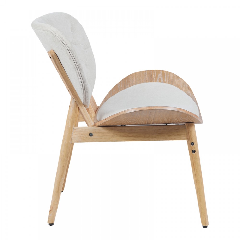 Πολυθρόνα Udalle pakoworld ξύλο σε φυσική απόχρωση με μπεζ ύφασμα 77x70x81εκ