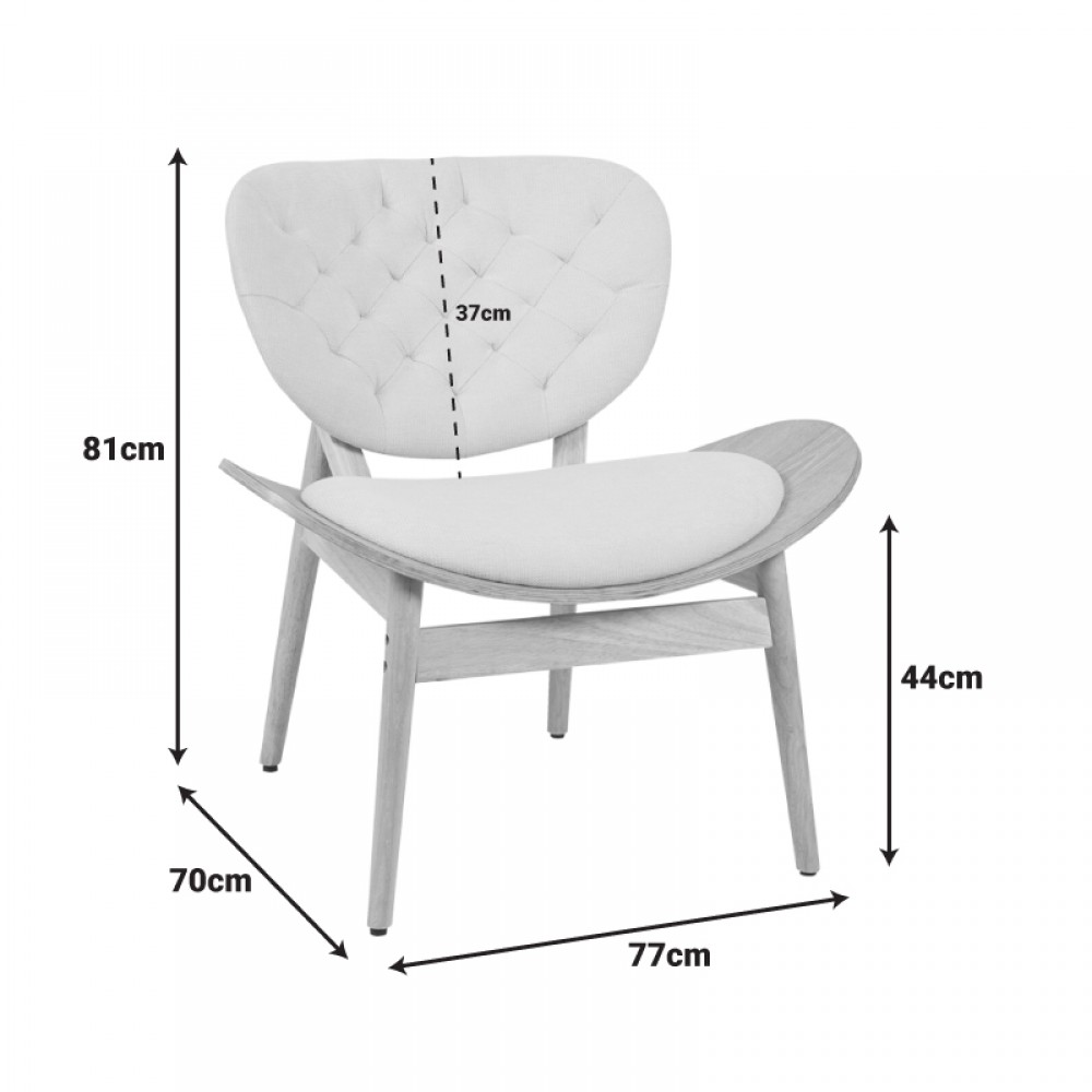 Πολυθρόνα Udalle pakoworld ξύλο σε φυσική απόχρωση με μπεζ ύφασμα 77x70x81εκ