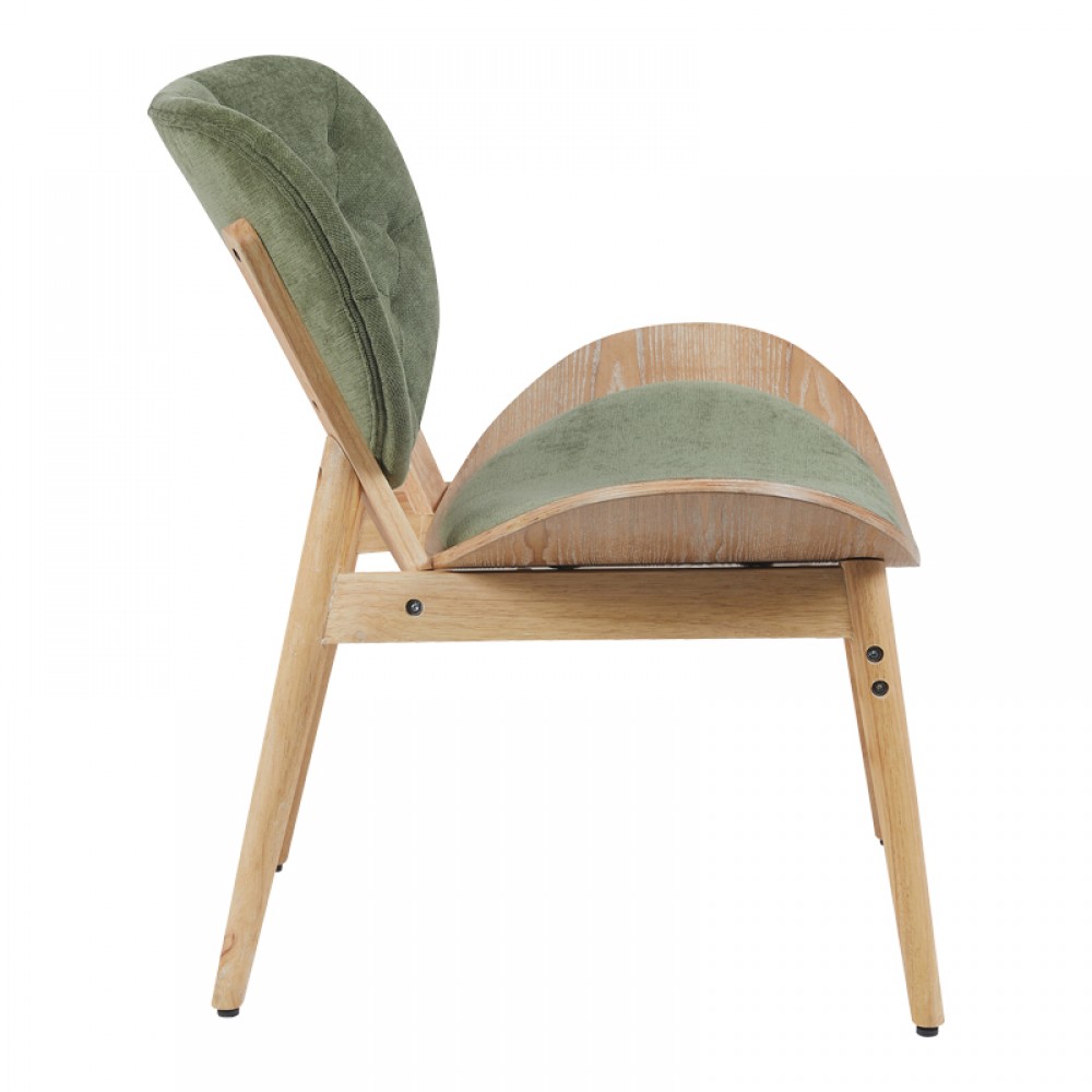 Πολυθρόνα Udalle pakoworld ξύλο σε φυσική απόχρωση με λαδί ύφασμα 77x70x81εκ