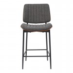 Σκαμπό-μπαρ Kathy pakoworld ξύλο σε καρυδί με γκρι ύφασμα 48.5x52.5x96εκ