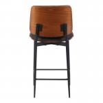 Σκαμπό-μπαρ Kathy pakoworld ξύλο σε καρυδί με γκρι ύφασμα 48.5x52.5x96εκ