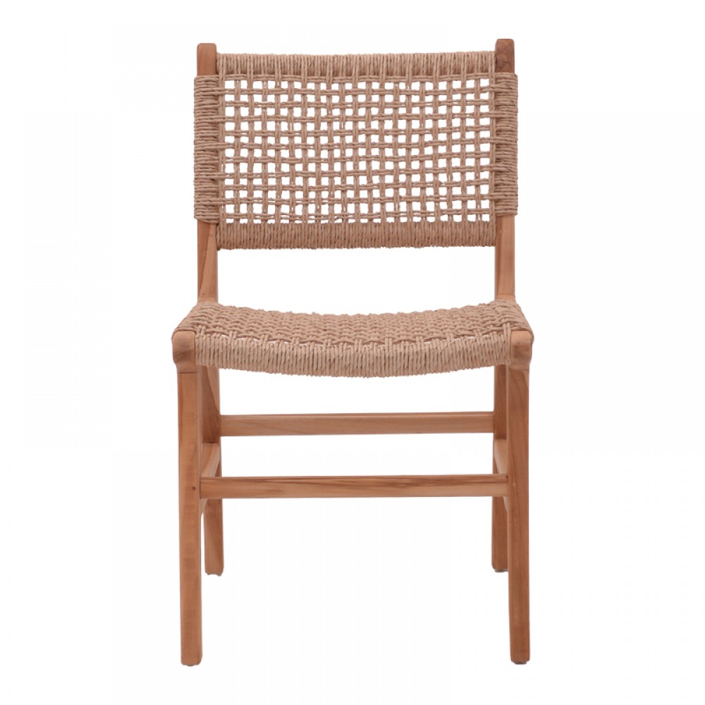 Καρέκλα Sponze pakoworld σκελετός teak ξύλο- pe σχοινί σε φυσική απόχρωση 50x58.5x85εκ