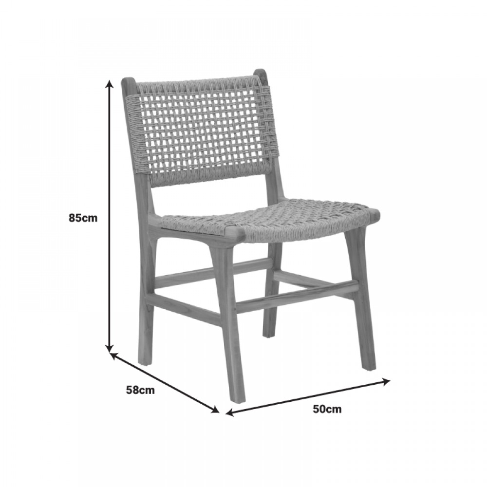 Καρέκλα Sponze pakoworld σκελετός teak ξύλο- pe σχοινί σε φυσική απόχρωση 50x58.5x85εκ