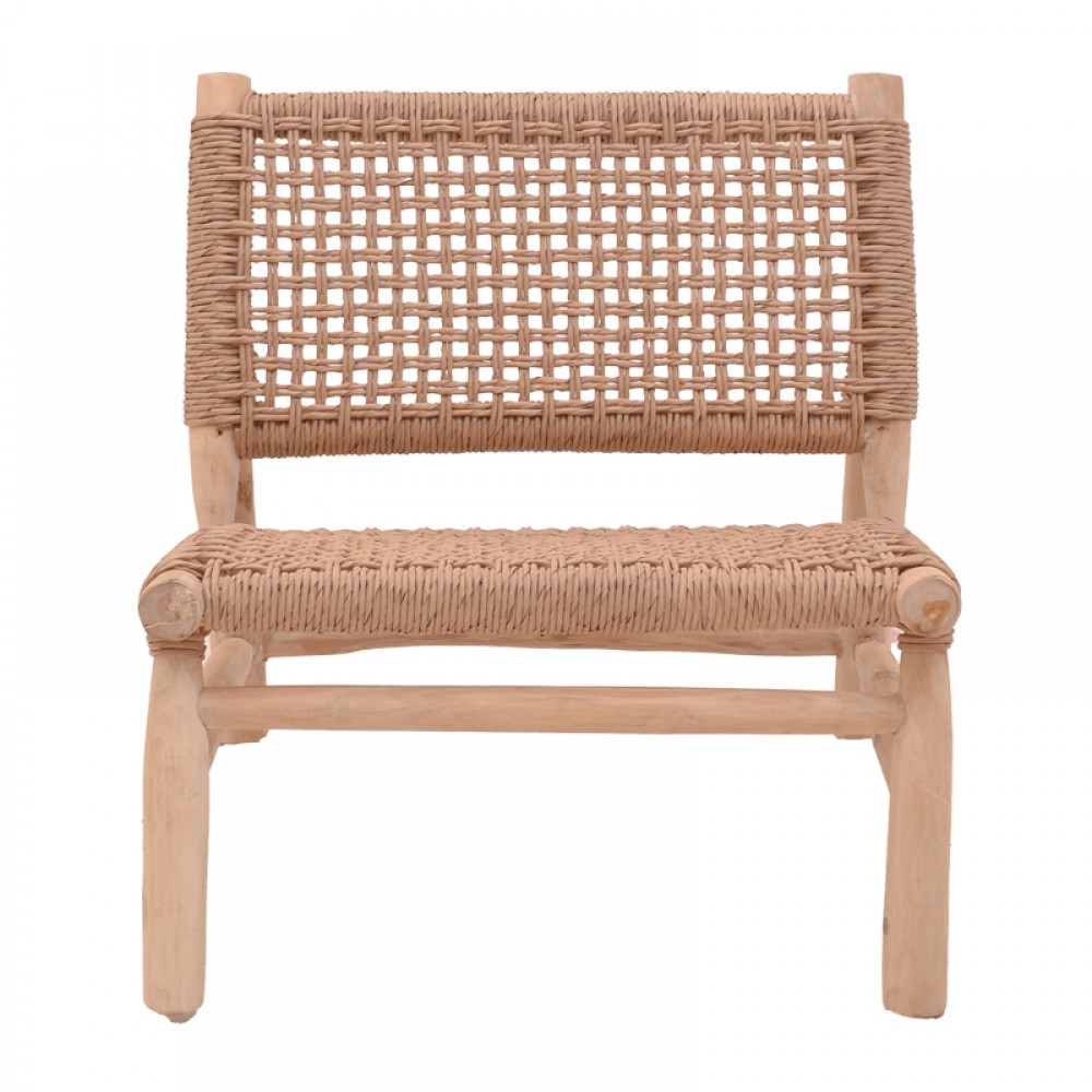 Πολυθρόνα Wanderlene pakoworld σκελετός teak ξύλο με σχοινί σε φυσική απόχρωση 67x79x68εκ