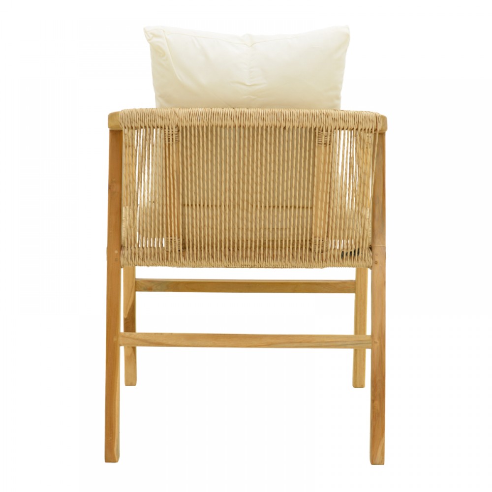 Πολυθρόνα Cuerda pakoworld σκελετός teak ξύλο με pe σχοινί σε φυσική απόχρωση 55x60x80εκ