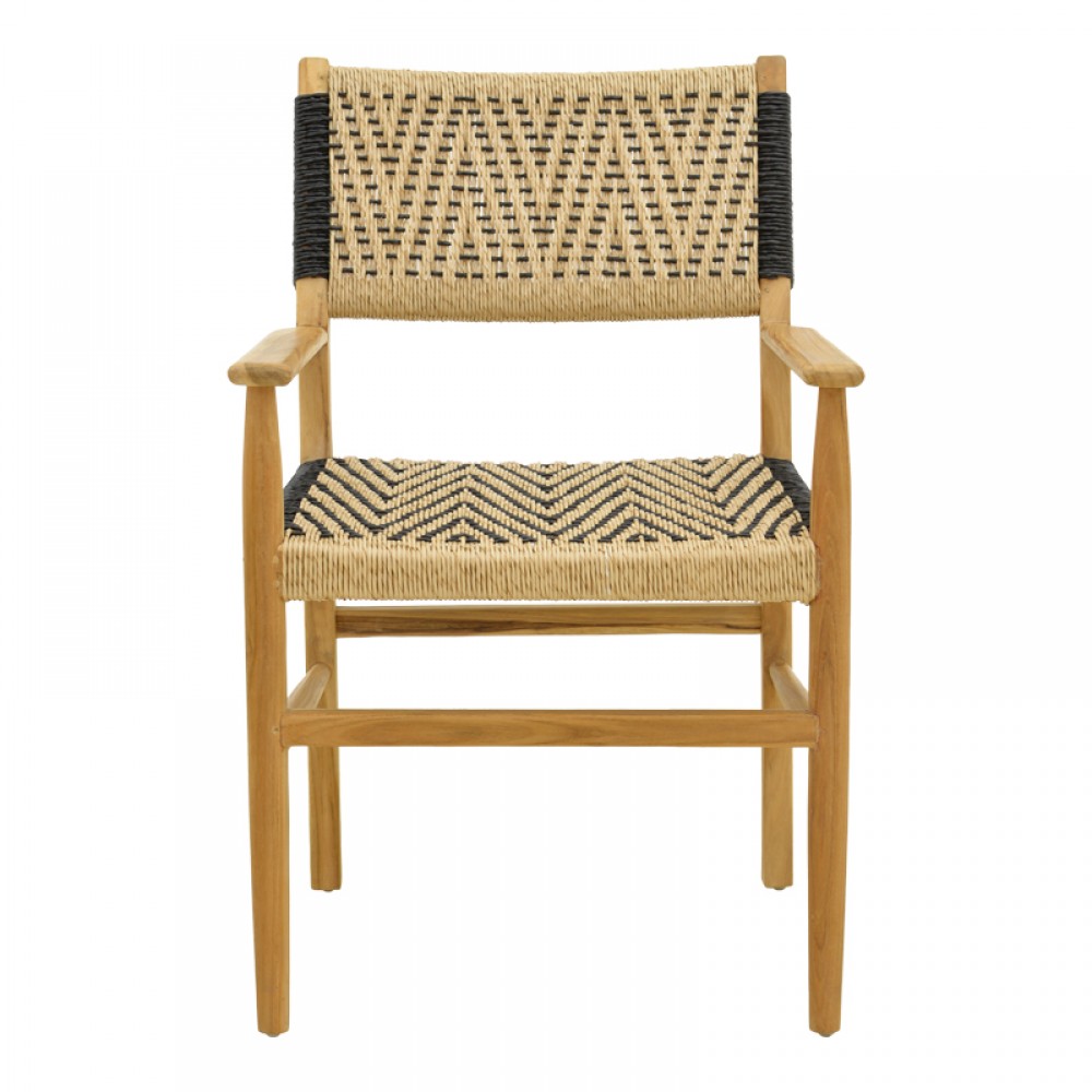 Πολυθρόνα Fermilo pakoworld σκελετός teak ξύλο με pe σχοινί σε φυσική-μαύρη απόχρωση 55x67x86εκ