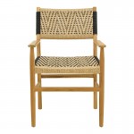 Πολυθρόνα Fermilo pakoworld σκελετός teak ξύλο με pe σχοινί σε φυσική-μαύρη απόχρωση 55x67x86εκ