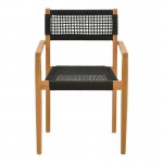 Πολυθρόνα Lengan pakoworld σκελετός teak ξύλο σε φυσική απόχρωση-μαύρο σχοινί 54x52x80εκ