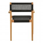 Πολυθρόνα Lengan pakoworld σκελετός teak ξύλο σε φυσική απόχρωση-μαύρο σχοινί 54x52x80εκ