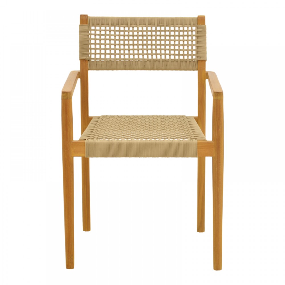 Πολυθρόνα Lengan pakoworld σκελετός teak ξύλο σε φυσική απόχρωση-μπεζ σχοινί 54x52x80εκ