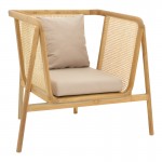 Πολυθρόνα Jenta pakoworld teak ξύλο με rattan σε φυσική απόχρωση και μπεζ μαξιλάρι 72x67x92εκ