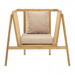 Πολυθρόνα Jenta pakoworld teak ξύλο με rattan σε φυσική απόχρωση και μπεζ μαξιλάρι 72x67x92εκ