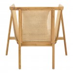 Πολυθρόνα Jenta pakoworld teak ξύλο με rattan σε φυσική απόχρωση και μπεζ μαξιλάρι 72x67x92εκ