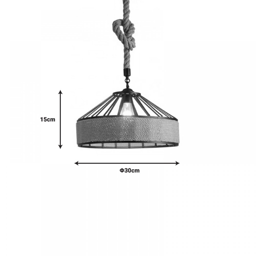 Φωτιστικό οροφής Pormode pakoworld μαύρο μέταλλο-φυσικό σχοινί Φ30x15εκ