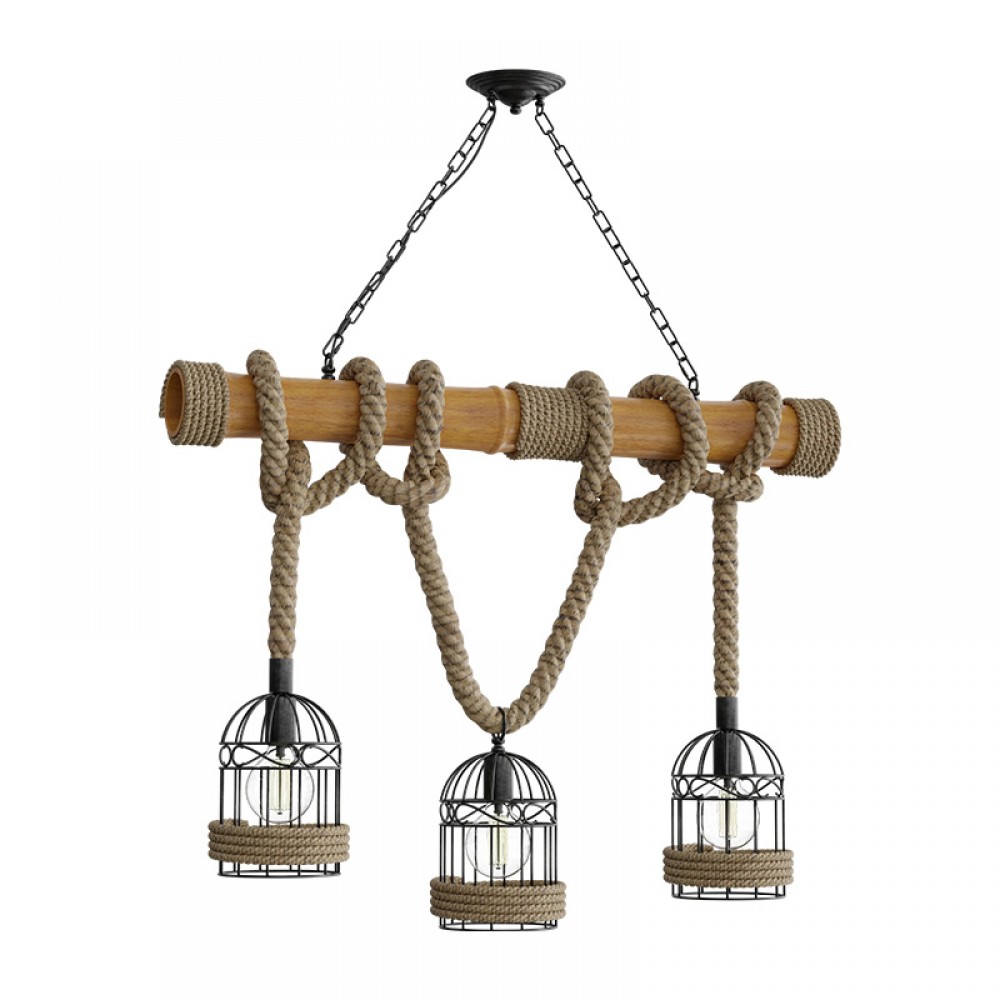 Φωτιστικό οροφής Woodie pakoworld μέταλλο-Ξυλο-Σχοινί σε φυσική απόχρωση 80x20x80εκ