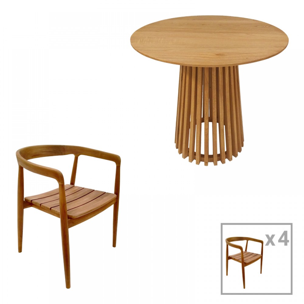 Τραπεζαρία 5τεμ Noody-Kenda I pakoworld teak ξύλο σε φυσική απόχρωση Φ80x75