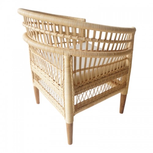 Πολυθρόνα Necorian paakoworld teak ξύλο με pe rattan σε φυσική απόχρωση και λευκό μαξιλάρι 80x70x87εκ