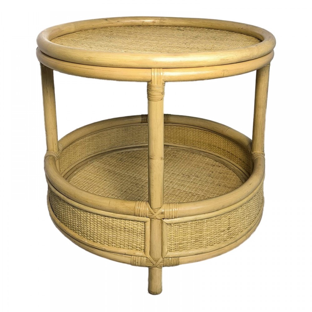 Βοηθητικό τραπέζι Moody pakoworld pe rattan σε φυσική απόχρωση Φ55x51εκ