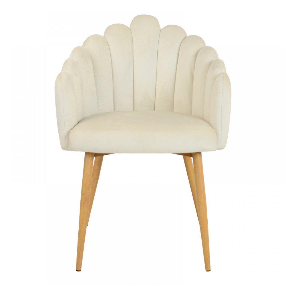 Πολυθρόνα Briella pakoworld εκρού βελούδο και μεταλλικά πόδια σε φυσική απόχρωση 60x56x84εκ