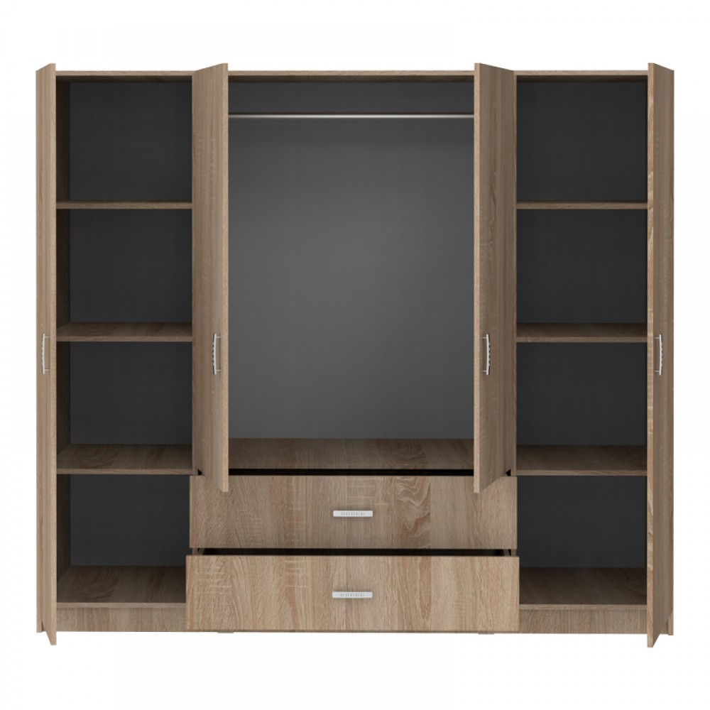 Ντουλάπα τετράφυλλη Royal pakoworld με συρτάρια sonoma 200x58x177εκ