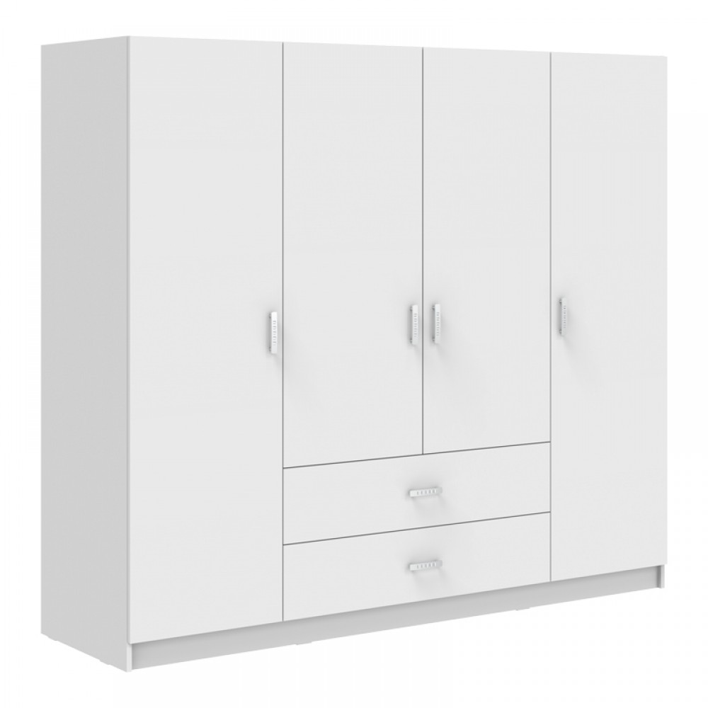 Ντουλάπα τετράφυλλη Royal pakoworld με συρτάρια λευκό 200x58x177εκ